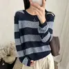 Ropa de Otoño 2026 Nuevo Suéter de Punto Rayado Hueco de Primavera y Otoño para Mujer, Holgado, Casual, Adelgazante, Versátil, Suéter Delgado