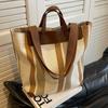 Bolsa de Lona Bolsa Tote Feminina Grande Capacidade Outono e Inverno 2026 Novo Estilo Versátil Cor Contrastante Textura Ombro Único Bolsa para Aula e Trabalho