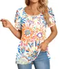 2023 Amazon Transfronterizo Casual para Mujer Camiseta Estampada Ajustada para Mujer Cuello Redondo Manga Corta Larga Juventud