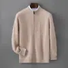 Cardigã de Lã Pura Outono Inverno Novo Masculino Gola Redonda Meia-Alta Listras Verticais Suéter Moderno Casual de Negócios Suéter Emagrecedor