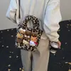Bolso Bandolera Cruzado de Terciopelo para Muñeca Otoño e Invierno Nuevo Estampado de Leopardo Bolso Cubo Kt Gran Capacidad Bolso de Hombro para Mujer