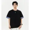 Nova Camiseta Masculina de Manga Curta com Patchwork Xadrez Verão 2026 Moda Tendência Casual Loose com Gola Redonda para Homens
