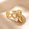 Anel Aberto de Luxo com Banho de Ouro 18K Totalmente Cravejado de Diamantes, Anel de Zircônia, Anel Feminino da Moda e de Alto Padrão, Venda Quente Transfronteiriça
