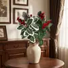 Ramas de acebo con frutos rojos artificiales transfronterizos, ramas de flor artificial de acebo con hoja moteada, decoración floral para escena navideña en casa