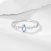 Anel de Prata Esterlina S925 Levemente Luxuoso Exquisito Zircônia Azul Marinho Corte Marquise para Mulheres, Design de Nicho Transfronteiriço Europeu e Americano Anel Versátil