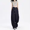 Jeans de Cintura Alta Wide Leg em Sarja para Mulheres Tendência Outono e Inverno 2025 Versátil Novo Azul Escuro Solto Forrado com Fleece Comprimento Total