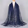 Chal Bufanda Larga de Encaje Malasio con Diseño Calado de Encaje y Borlas, Chal de Encaje Estilo Étnico para Mujer