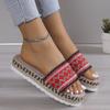 2023 nuevo estilo étnico europeo y americano Comercio exterior talla grande para mujer de una palabra suela gruesa boca de pez cuerda de cáñamo color caramelo zapatillas