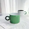 Canecas de cerâmica brancas e verdes, estilo INS, frescas e minimalistas, xícaras de café de cerâmica, copos de água, um conjunto de xícaras combinando, perfeitas como presente