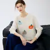 Suéter de punto jacquard de cachemira con cuello redondo y diseño de calabaza para mujer, suéter de cachemira de alta gama europeo de otoño e invierno con bloques de color, capa base engrosada