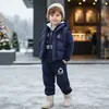 Conjunto espesso de inverno para bebês e crianças pequenas, unissex, quente, casual, para atividades ao ar livre, estilo coreano, colete acolchoado com zíper e moletom com capuz