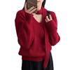 Suéter de manga larga para mujer, estilo coreano, otoño e invierno 2024, color sólido, rojo navideño, con cuello en V y bufanda, top