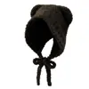 Gorro de Lana Tejido con Orejas de Oso para Mujer en Invierno, Felpa Pequeña, Protección para las Orejas Linda, Cálido con Correa para Circunferencia de Cabeza Grande, Gorro para el Frío