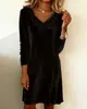 Vestido de Terciopelo de Venta Caliente Transfronterizo 2026 para Mujer, Otoño e Invierno, Elegante Cuello Drapeado, Corte Ajustado, Favorecedor, Elegante Vestido de Terciopelo de Longitud Media
