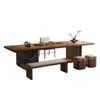 Conjunto de mesa de chá e cadeiras grandes em madeira maciça, adequado para uso doméstico, com design de tampo em pedra, luxo leve estilo italiano e uma mesa de chá moderna estilo ilha para o escritório.