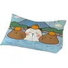Funda de almohada cepillada de dibujos animados de capibara, individual, para estudiantes, neutral, de dormitorio, 48x74 cm, estampado infantil