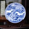 Jingdezhen azul e branco porcelana pendurada placa novo estilo chinês casa sala de estar decoração placa Qingming rio pintura artesanato placa decoração