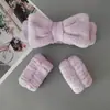 Faixa de cabelo com laço para lavar o rosto para meninas, atacado, cor sólida, versátil, maquiagem simples, pulseira para enxugar o suor, faixa de cabelo de flanela