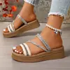 Zapatos de Verano para Mujer con Pedrería, Sandalias de Dos Vías de Moda, Pantuflas de Mujer para Verano, Calzado para Exteriores, Sandalias de Suela Gruesa