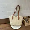 Bolsa de Palha Tecida Feminina Verão Férias na Praia Bolsa Tote Tecida Grande Capacidade Bolsa de Praia Bolsa de Ombro Único Bolsa de Palha Tecida de Verão