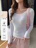 Blusas Otoñales H186 Seleccionadas Cuidadosamente con Copas para Mujer, Nuevas Camisetas Básicas, de Manga Larga, Ajustadas, Cuello Redondo Grande, Ropa para Mujer al por Mayor