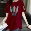 Comercio Exterior Transfronterizo Último Stock Gran Marca Etiqueta Cortada Ropa de Madre Ropa para Mujeres de Talla Grande de Mediana Edad y Mayores Camiseta Irregular Holgada de Manga Corta para Mujer