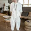 Traje de Lino para Hombre Estilo Chino Nuevo Verano 2022 Camiseta de Manga Corta de Algodón y Lino Camiseta Tang de Verano para Hombre