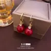 Pendientes Ancola Rojo de Lujo Ligero Aguja de Plata, Pendientes de Botón con Forma de Corazón con Goteo de Aceite de Alta Gama para Otoño e Invierno, Pendientes Elegantes y de Clase