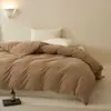 Juego de ropa de cama de algodón 100% tejido, cepillado, minimalista y lujoso, de color liso, que incluye funda de edredón, sábana plana, sábana bajera y funda de almohada