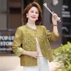 Nueva chaqueta bordada estilo chino, blusa de botones con cuello redondo para mujeres de mediana edad y mayores, ropa elegante y tradicional estilo chino para mujer, colección de otoño, cárdigan de manga larga