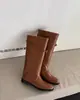 Botas altas de caña larga estilo Dongdaemun coreano para mujer, nuevo estilo otoño e invierno 2026, botas de caña ancha, botas de jinete con hebilla dorada pequeña vintage para mujer
