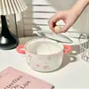 Lindo Set de Plato y Tazón Estilo Ins de Dibujos Animados para Uso en Casa, Incluyendo Tazón para Fideos, Tazón para Yogur, Platos de Cena y Vajilla de Cerámica