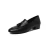 Versão em Pele de Ovelha~Sola Silenciosa/Couro Genuíno Completo Salto Bloco para Mulheres, Sapatos Elegantes para o Trabalho, Mocassins Confortáveis com Sola Macia para Mulheres