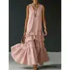 Tienda Independiente Amazon 2026 Verano Nuevo Transfronterizo Dobladillo Grande Sin Mangas Color Sólido Vestido Suelto para Mujer