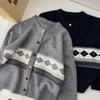 Botón Flocado Otoño Temprano Estilo Coreano Simple Casual Versátil Cárdigan de Punto Suelto Casual Versátil para Mujer Top 8613