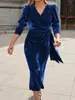 Vestido de Manga Longa Elegante Casual Moda Cor Sólida Popular para Exportação Outono e Inverno 2025 Europeu e Americano Transfronteiriço com Decote V para Mulheres