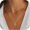 Colar Amazon banhado a ouro pingente de cruz colar empilhado de camada dupla personalidade de nicho lateral Cruz de Diamante pescoço