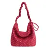 Bolsa de Lona Estilo Coreano Ins con Puntos Rojos para Mujer 2026 Nueva Tendencia Gran Capacidad Versátil para Viaje y Uso Diario Bolso de Hombro