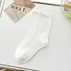 Meias Novas Femininas para Primavera e Verão, Meias de Algodão com Borda Dobrada, Borda Franzida, Meias Longas Folgadas Tendência Estilo Coreano Vazadas