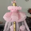 Vestido de niña con diseño de hombros descubiertos, vestido de princesa floral tridimensional, tul con lentejuelas, modelo de pasarela, disfraz de actuación infantil