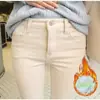 Calça Jeans Branca para Mulheres Outono e Inverno 2025 Novo Estilo Leggings de Perna Externa com Forro de Lã Cintura Alta Elástica Slim Look Emagrecedor