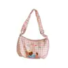 Dibujo Animado Coreano 2025 Nuevo Bolso de Hombro de Nailon a Cuadros Lindo Estampado Gran Capacidad Bolso Tote de Moda Estilo Preppy