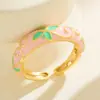 Anillo Abierto Simple de Capullo de Flor Irregular Anillo para Mujer Flor Moda Europea y Americana Estilo Nuevo Esmalte Colorido Goteo de Aceite Forma Redonda
