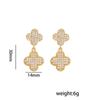 Aretes de Flor de Cuatro Hojas de Diamantes Completos de Lujo Ligero Micro-Incrustados de Zircón Aretes de Tres Flores de la Suerte Joyería de Oreja Versátil a la Moda Elegante para Mujeres