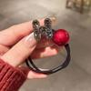 Cuerda para el pelo con perla roja de Año Nuevo, correa para el pelo de diamantes brillantes de lujo, anillo para el pelo de tendón de goma, alta elasticidad, duradero, cuerda para el pelo elegante para mujer