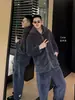 4006 conjunto de pijama masculino com capuz, espessado, novo estilo de inverno, forrado com fleece para aquecimento, cardigã com botões, adequado para usar em casa ou como roupa externa