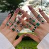 Anillo de circonita verde de plata esterlina S925 de Lin Lang, anillo de esmeralda de alta calidad retro, venta transfronteriza europea y americana.