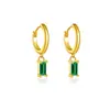 Brincos Pendentes Longos de Prata Esterlina S925 com Pedra Quadrada Colorida Brincos de Zircônia Colorida 14 Cores Joias de Boutique Explosões da Moda Europeia e Americana