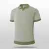 Camisa polo de malha de seda gelada estilo cubano para homens, manga curta, moderna, nicho, color block, gola dobrável, camiseta, top de meia manga
