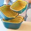 Cesta de drenaje de plástico de doble capa, cuenco multifuncional para lavar frutas, cesta para lavar verduras, cesta colgante de almacenamiento para cocina